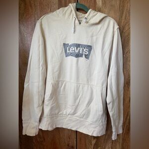 Levi's Cream Pullover Hoodie with Distressed Gray Logo
